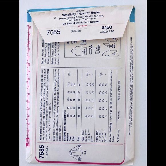 TG 70s Sewing pattern for men’s shirt size 40 chest medium - Picture 2 of 15